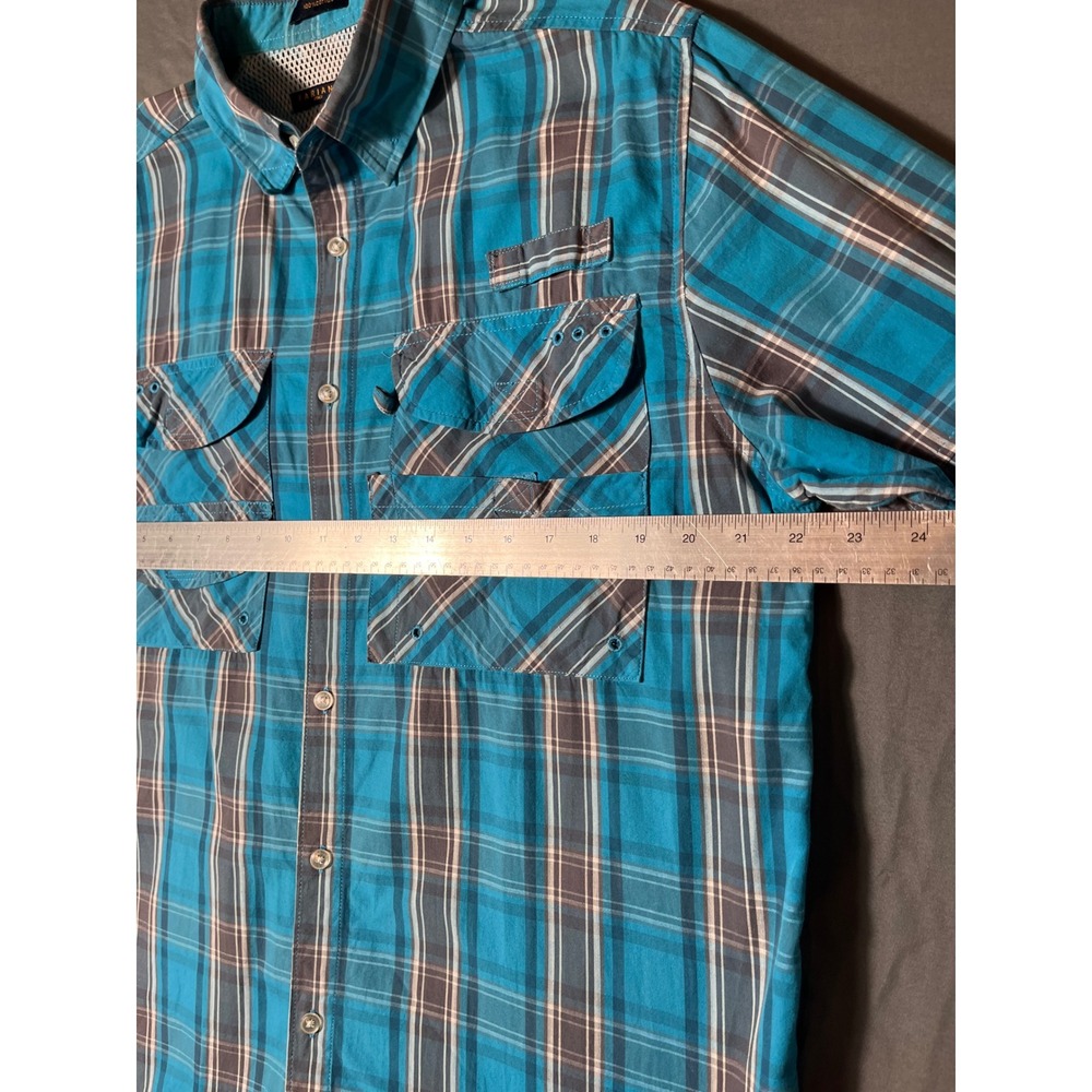 Fariani Italy Mens M Blue Plaid 100% Cotton Outdoor Trek Fishing Shirt‎ Vented - Picture 3 of 8